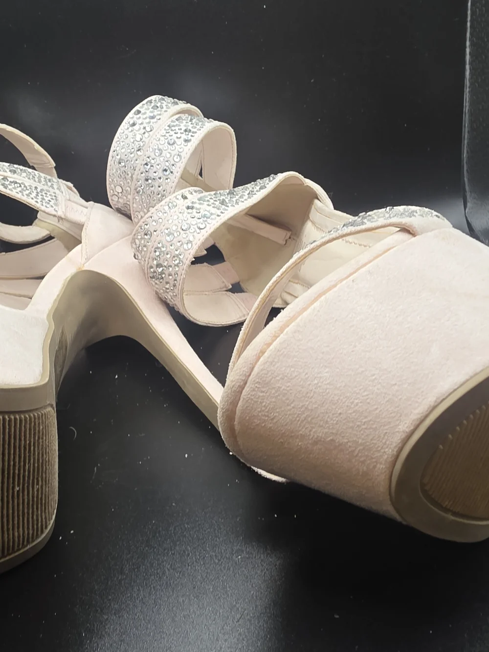 Shoe Dazzle Embellished Blush Platform Heels with Ankle Straps